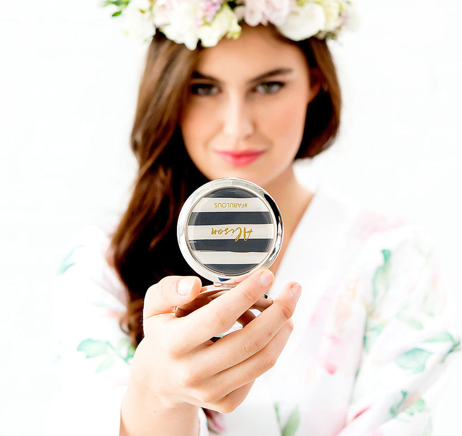 Striped Print Custom Compact Mirror