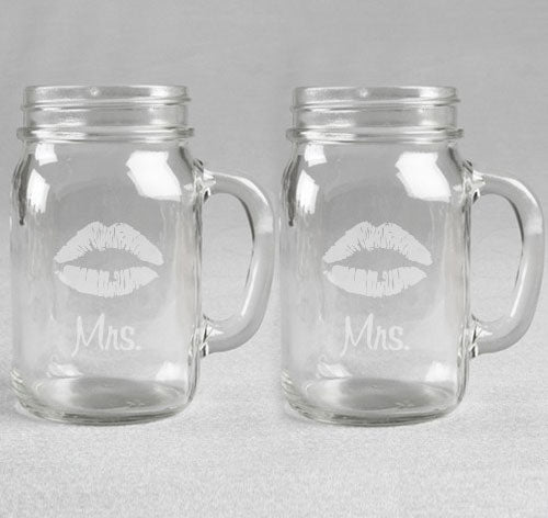 Mrs. &amp; Mrs. Lips Wedding Mason Jars