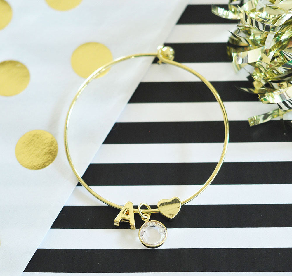 Gold Initial Bridesmaid Bracelet - Polka Dot Insert