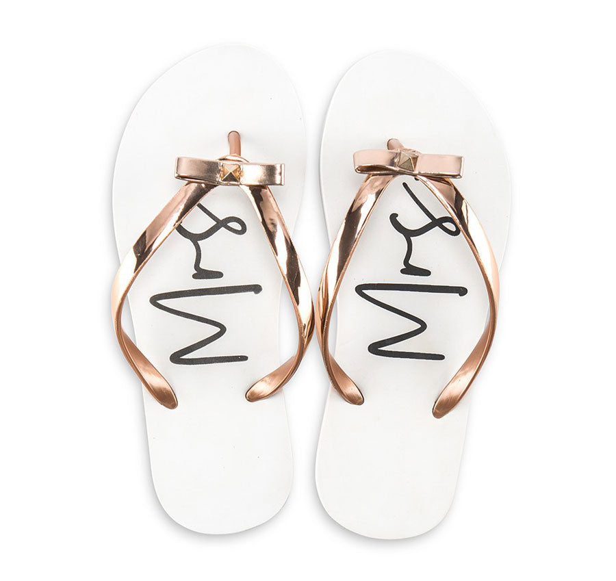 Mrs. Flip-Flops With Rose Gold Bow
