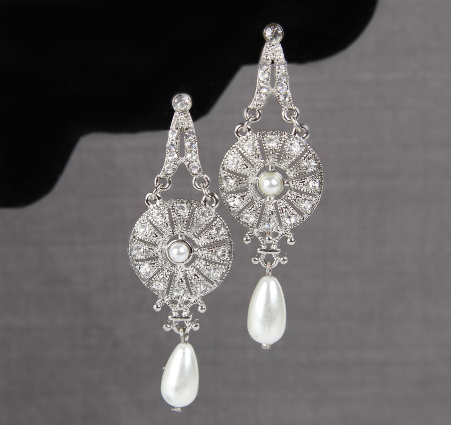 Crystal and Pearl Drop Wedding Earrings