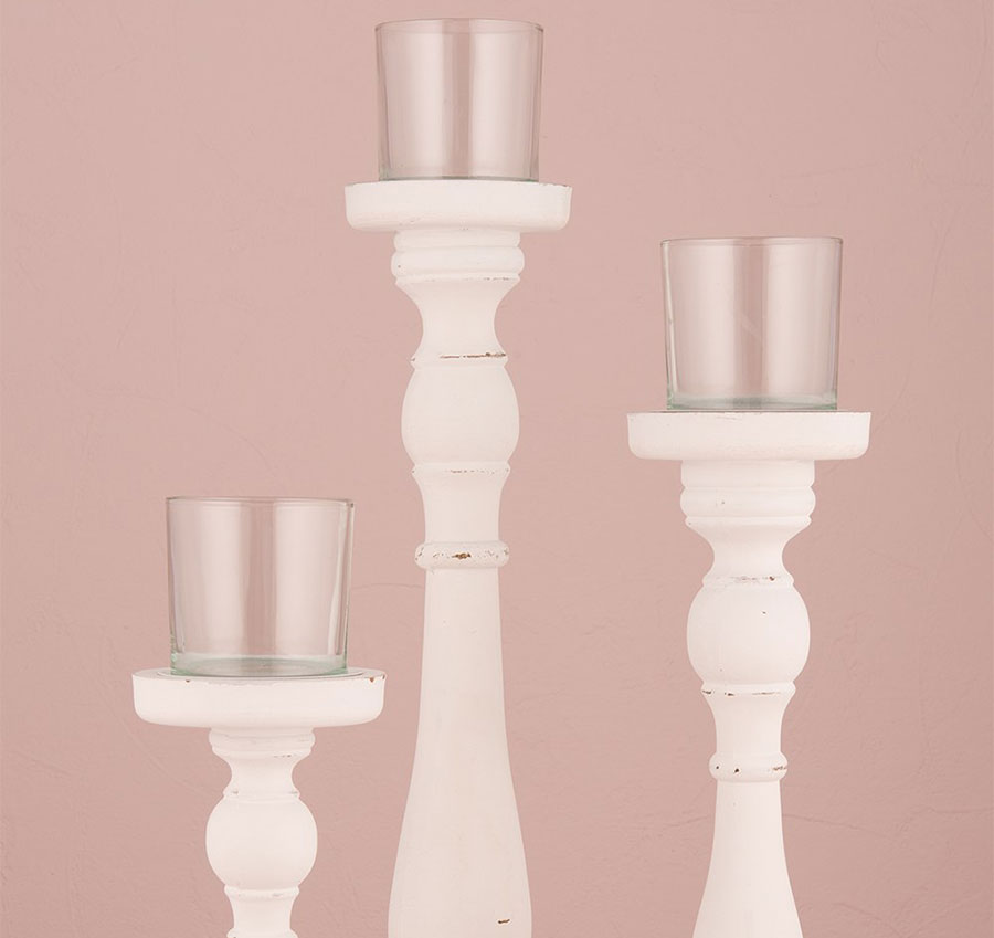 Shabby Chic Spindle Candle Holder Set