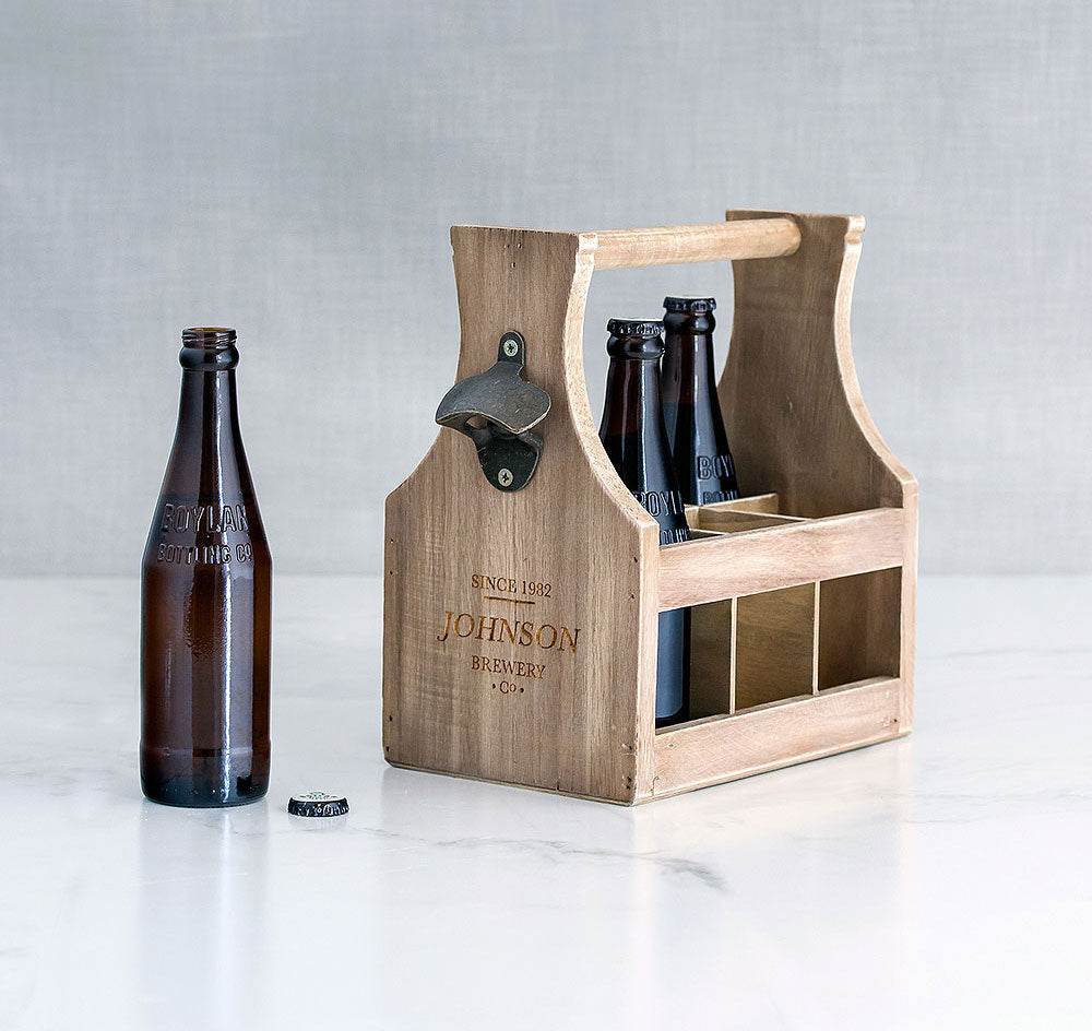 Personalized Wood Beer Bottle Caddy