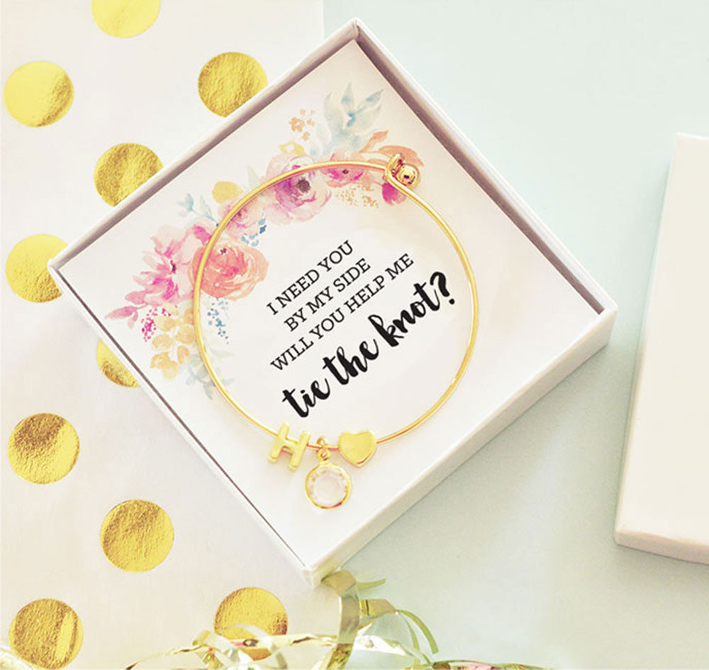 Gold Initial Bridesmaid Bracelet - Floral Insert