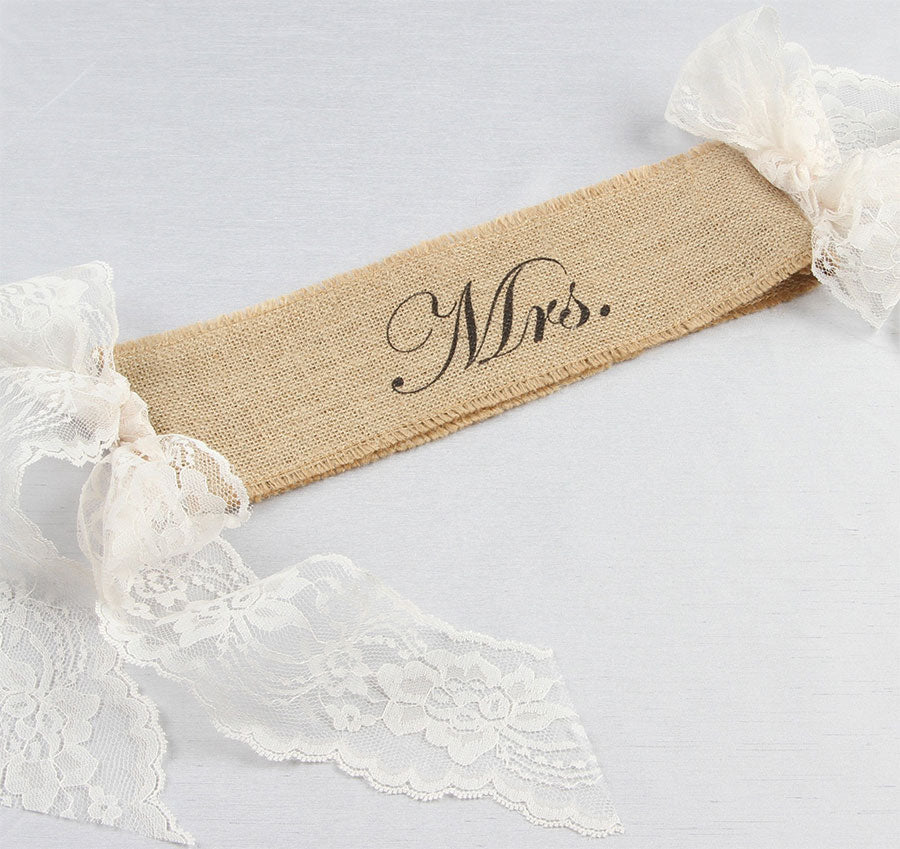 Mr. and Mrs. Burlap Chair Sashes with Lace Ties