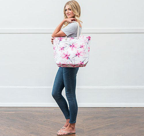 Personalized Bridesmaid Tote Bag - Pink Floral
