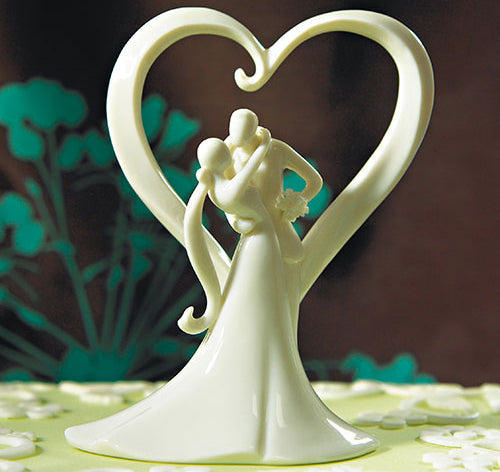 Stylish Embrace Bride &amp; Groom Heart Cake Topper