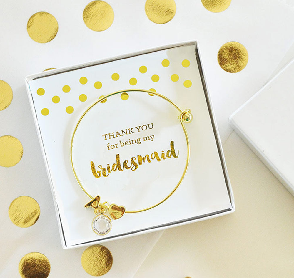 Gold Initial Bridesmaid Bracelet - Polka Dot Insert