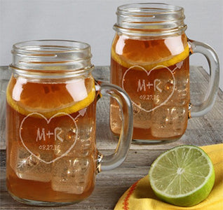 Heart &amp; Initials Wedding Mason Jar Set