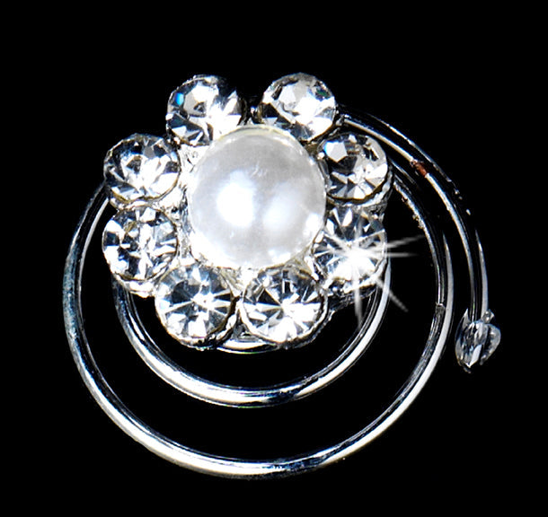 Rhinestone &amp; White Pearl Flower Hair Twist-Ins
