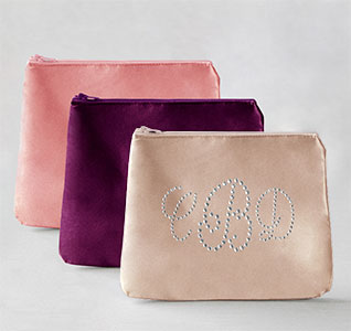 Rhinestone Monogram Satin Cosmetic Bag
