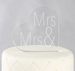 Mrs. &amp; Mrs. Acrylic Heart Cake Topper