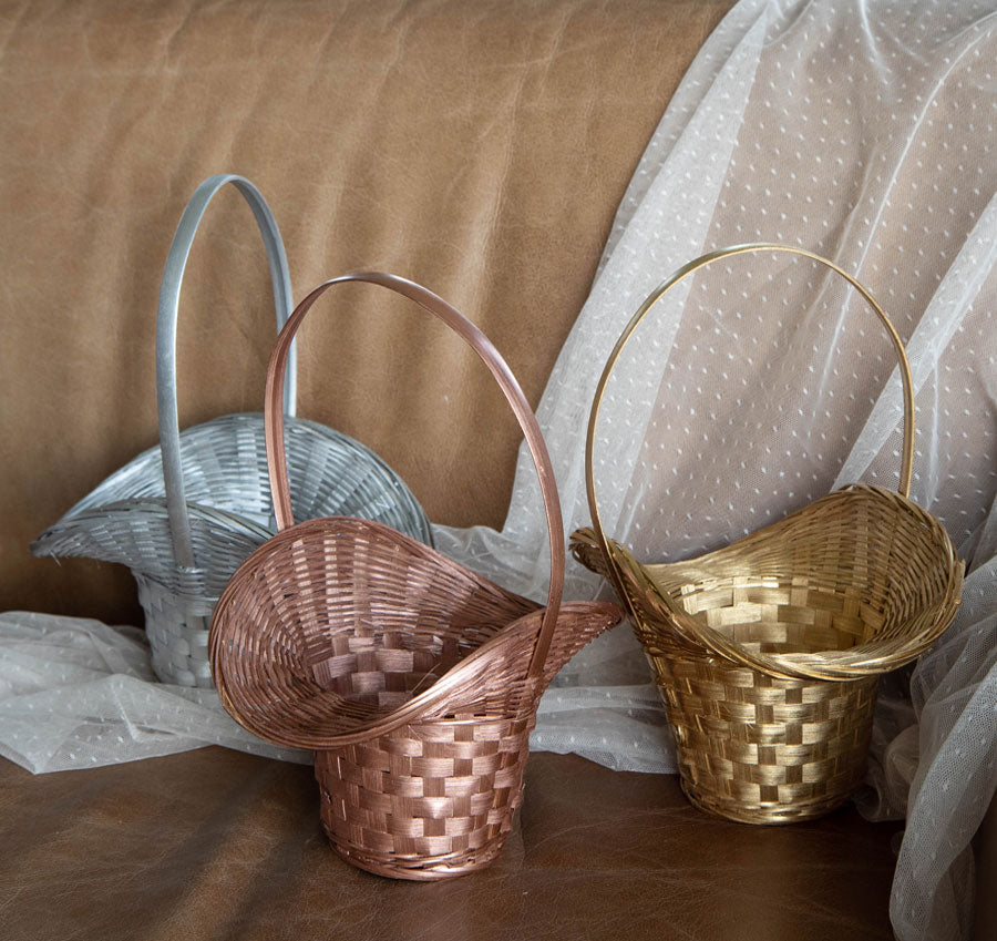 Metallic Wicker Flower Girl Basket