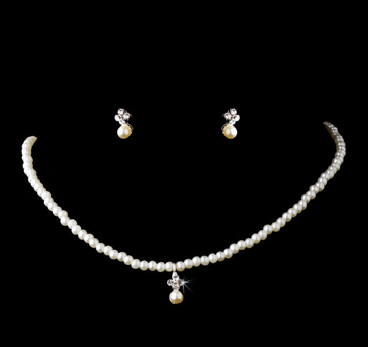 Children's Silver Ivory Necklace Earring Set