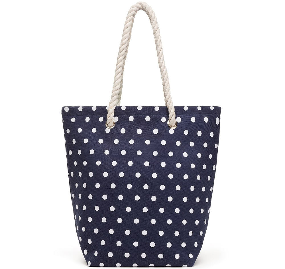 Polka Dot Cabana Bridesmaid Tote Bag - Navy