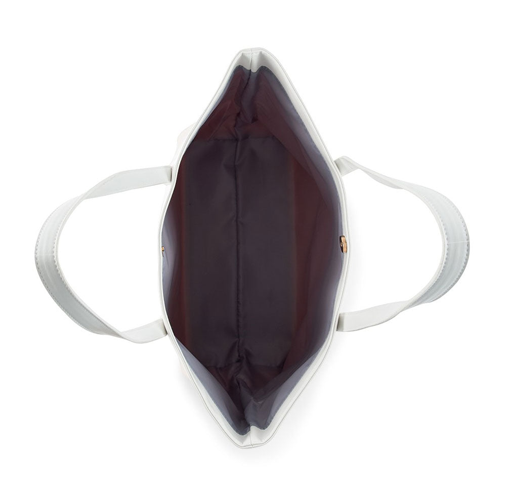 Faux Leather Color Block Tote Bag - Pink &amp; White