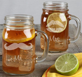 Mr. &amp; Mrs. Mustache and Lip Wedding Mason Jars