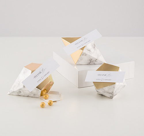 Gold &amp; Marble Geometric Wedding Favor Boxes - (Pack of 12)
