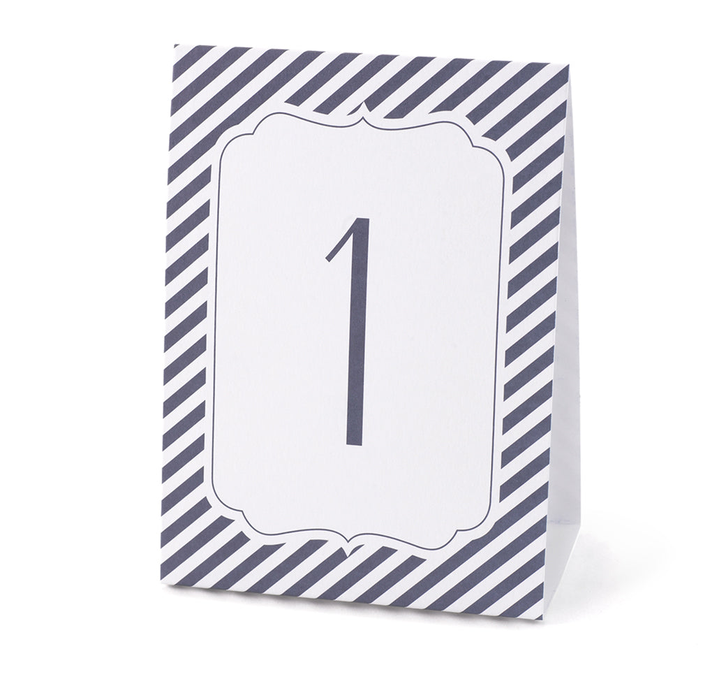 Navy Stripe Table Number Tent Cards - (1-40)