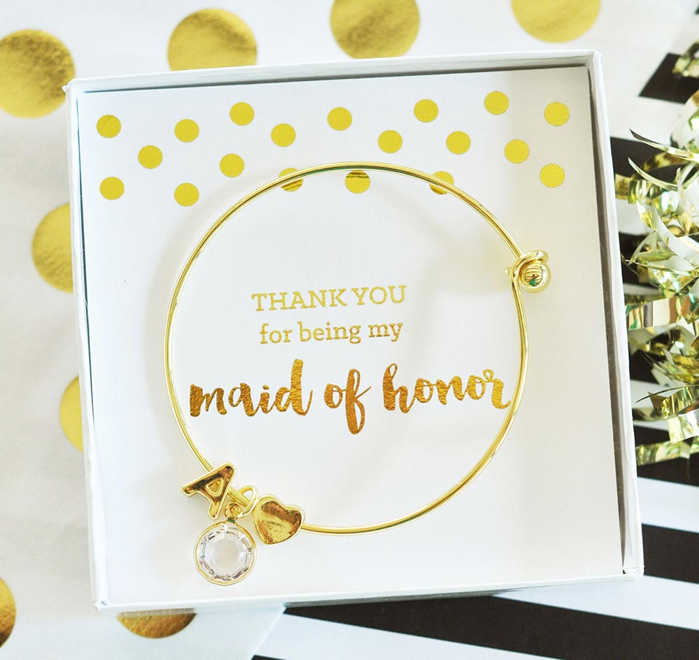 Gold Initial Bridesmaid Bracelet - Polka Dot Insert