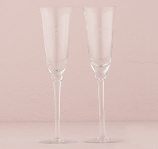 Refined Etched Bride &amp; Groom Wedding Flutes