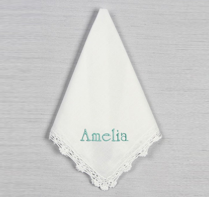 Ladies&#39; Embroidered Crochet Lace Handkerchief