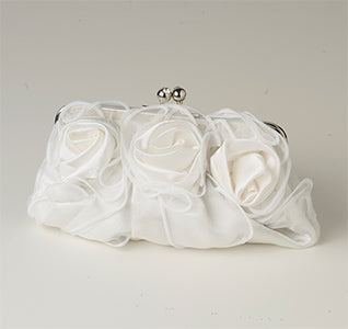 Satin &amp; Sheer Roses White Flower Bridal Purse