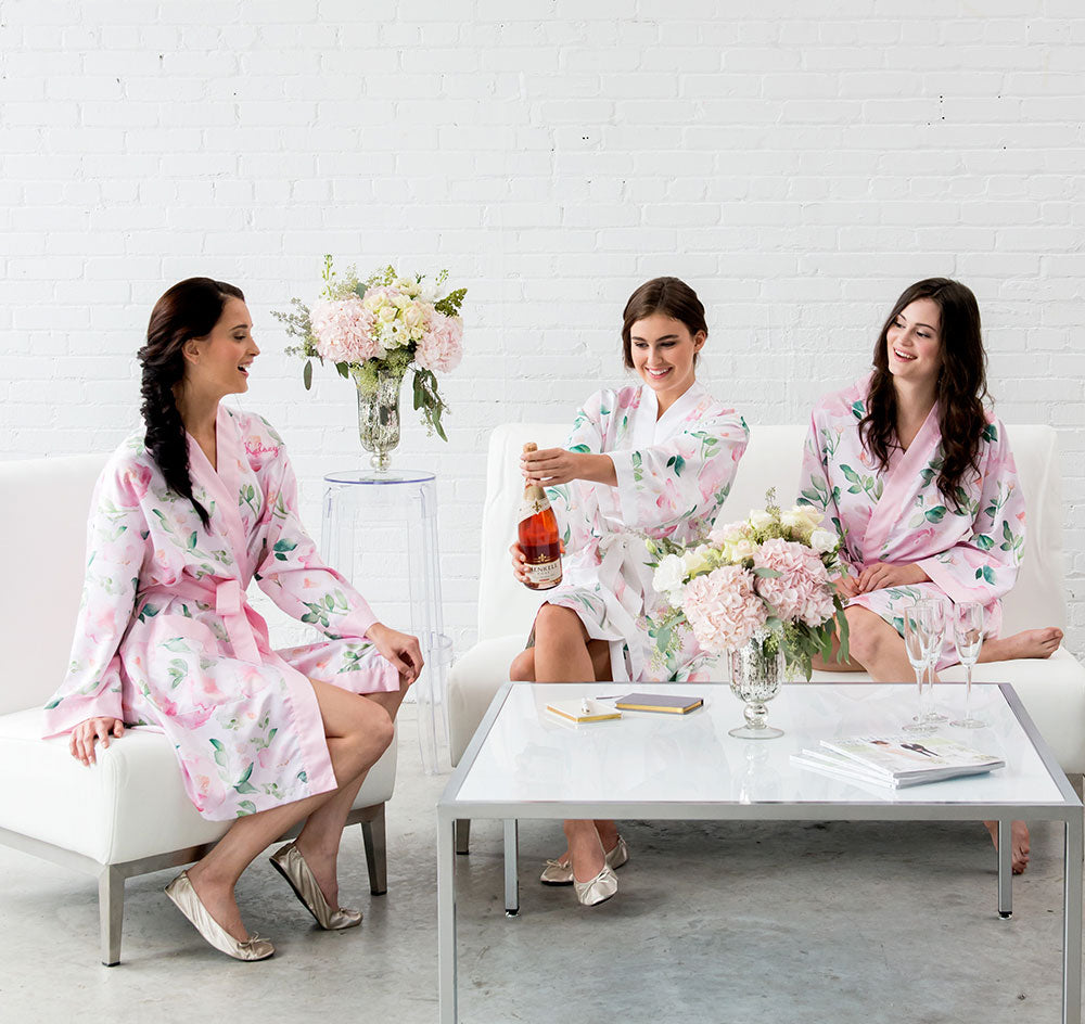 Floral Bridesmaid Robe - Pink Trim