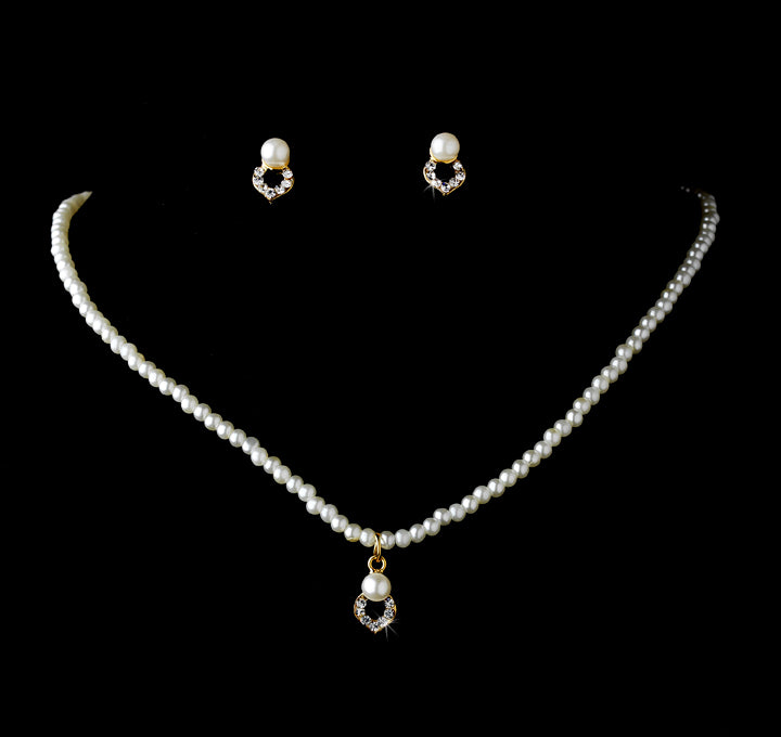 Flowergirl Pearl and Rhinestone Jewelry Set