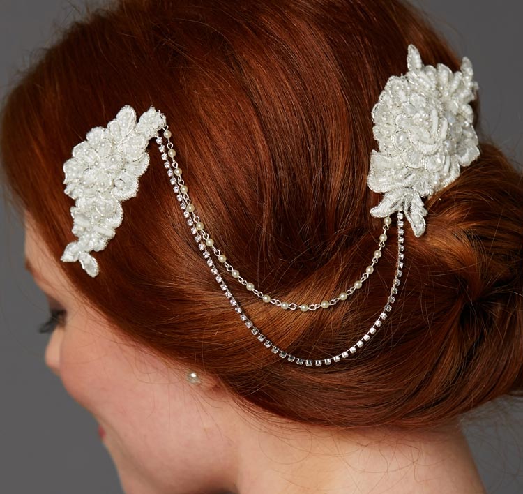 Double English Rose Lace Bridal Comb - Ivory