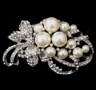 Pearl &amp; Rhinestone Encrusted Bridal Brooch or Hair Comb