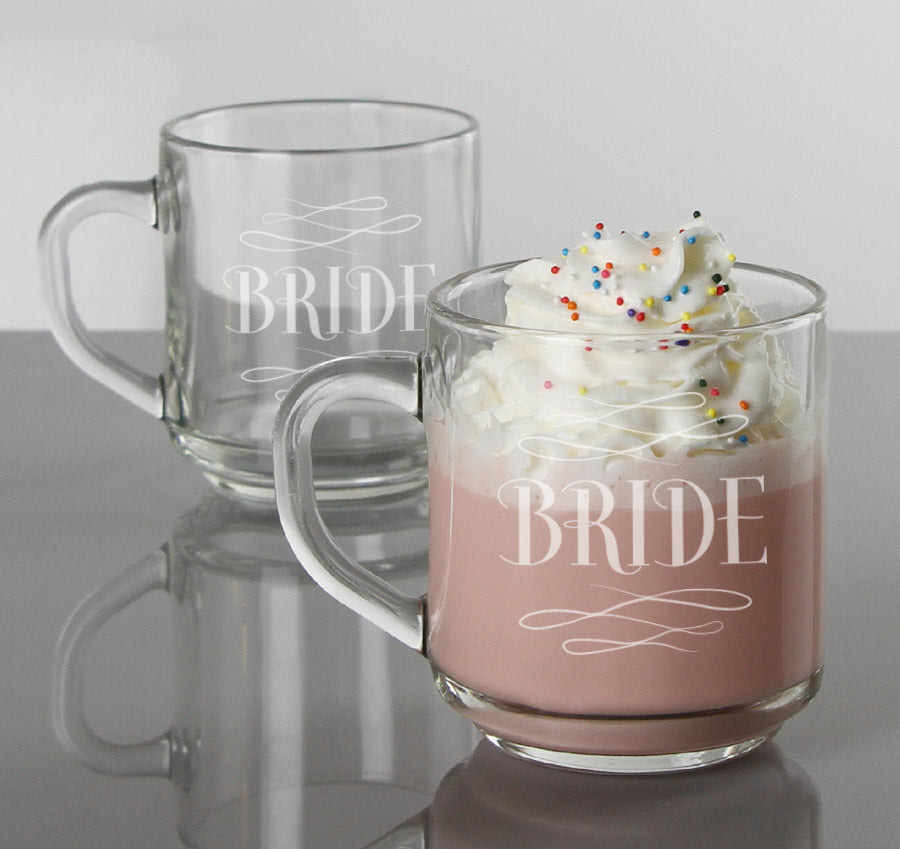 Bride and Bride Wedding Mug Set with Swirl Design