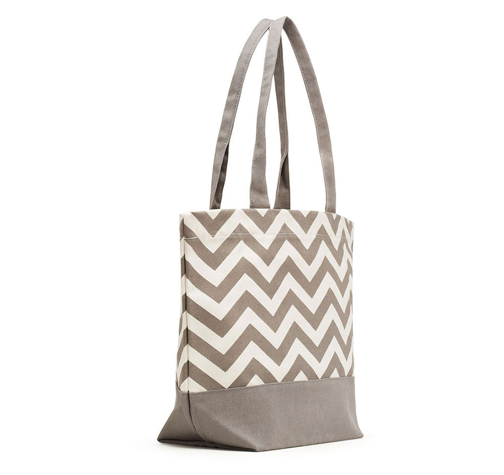 Chevron Canvas Bridesmaid Tote Bag - Gray