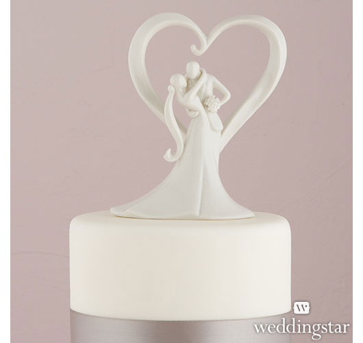 Stylish Embrace Bride &amp; Groom Heart Cake Topper