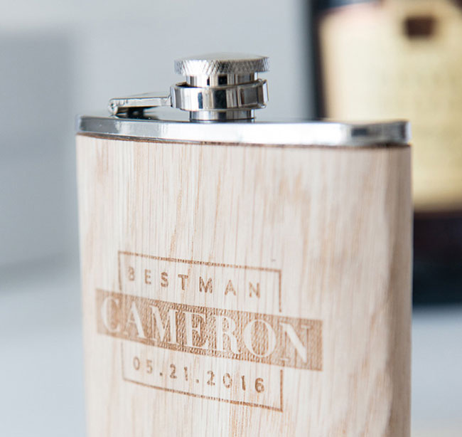 Personalized Oak Wrapped Flask - Best Man