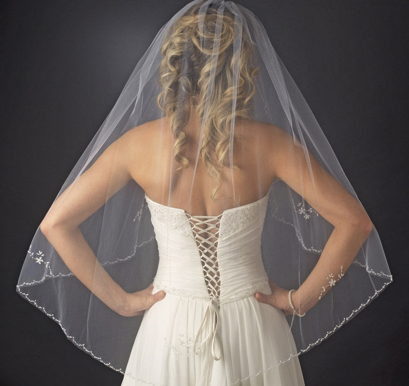 Floral Beaded Waltz Length Bridal Veil