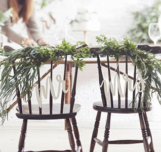 Wooden Script Mr &amp; Mrs Chair Signs