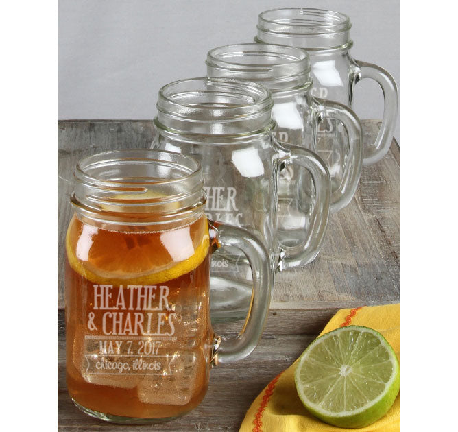 Personalized Wedding Mason Jars - (Set of 4)