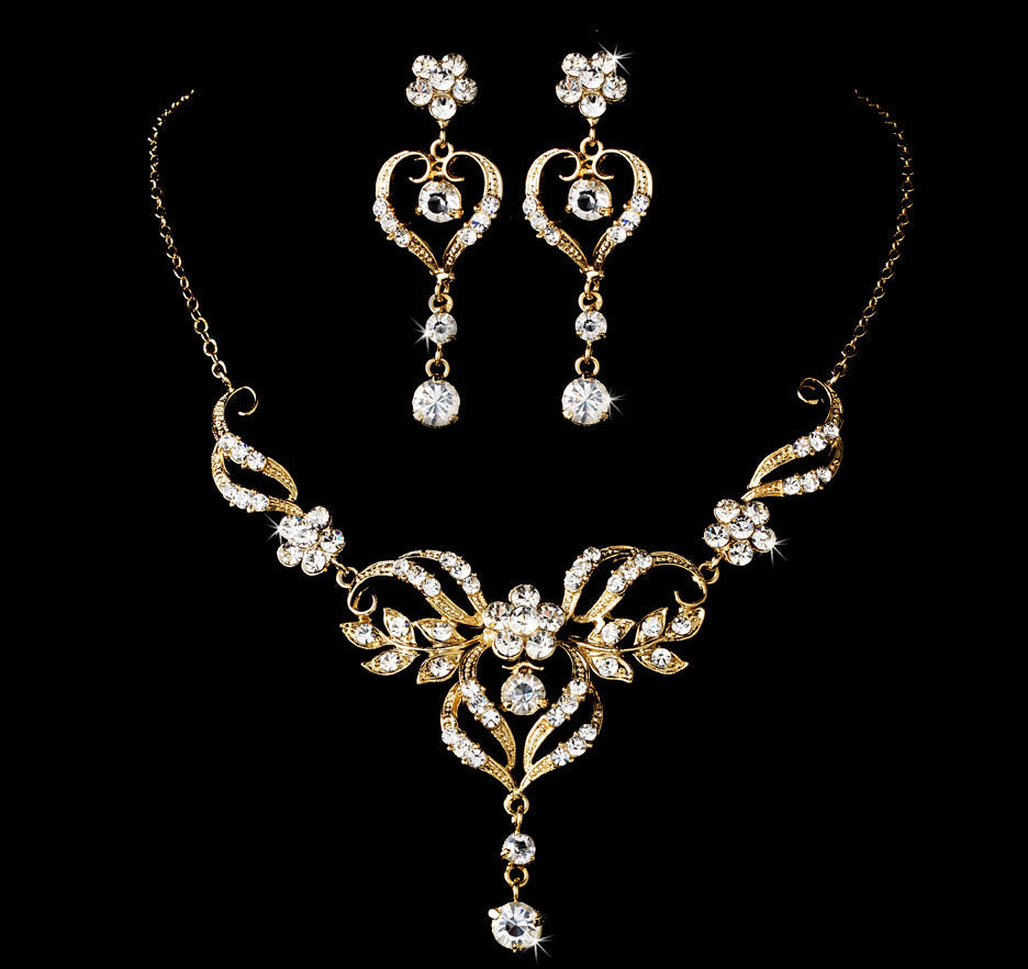Elegant Rhinestone Curling Heart Bridal Jewelry Set