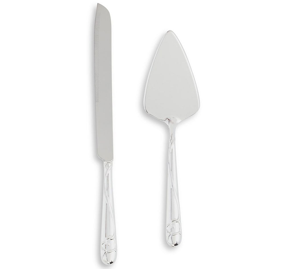 Silver Wedding Cake Server Set with Raised Loop Heart