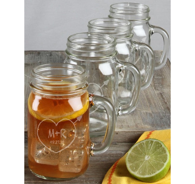Heart &amp; Initials Wedding Mason Jar Set - (Set of 4)