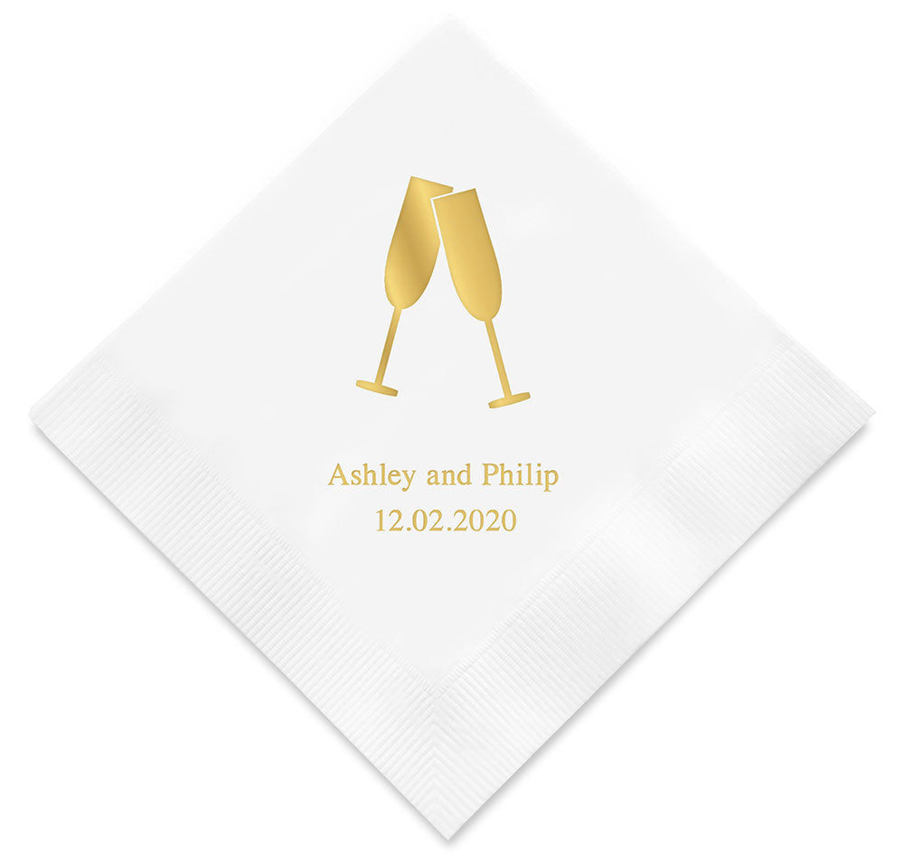 Champagne Flutes Personalized Wedding Napkins