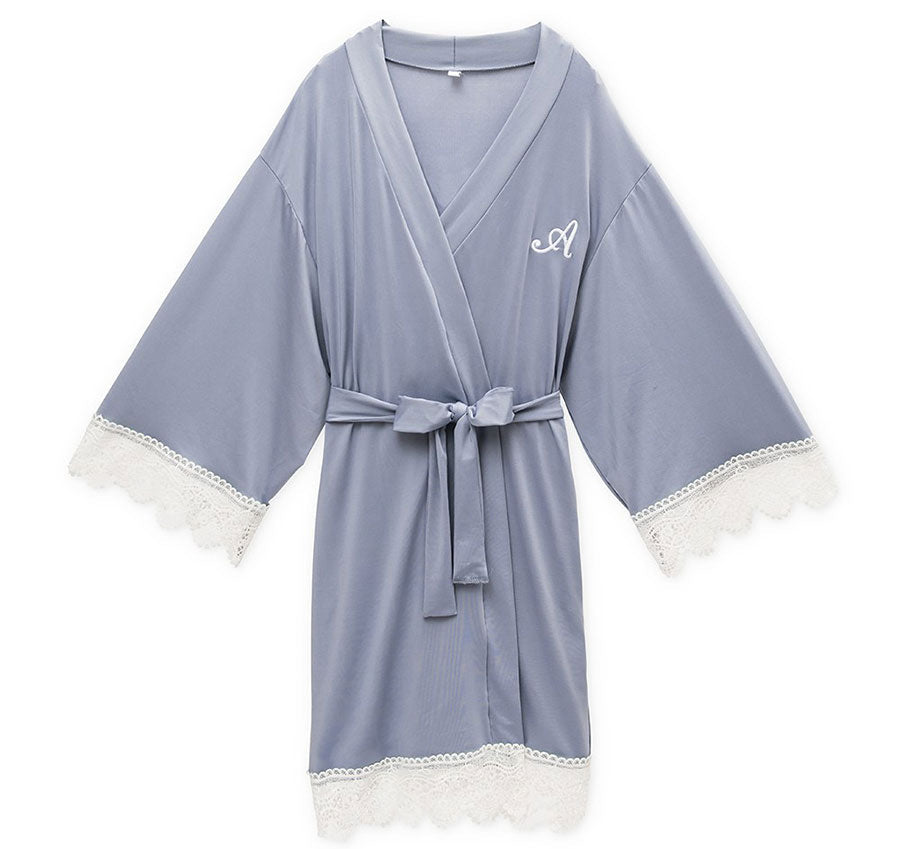 Powder Blue Jersey and Lace Bridesmaid Robe