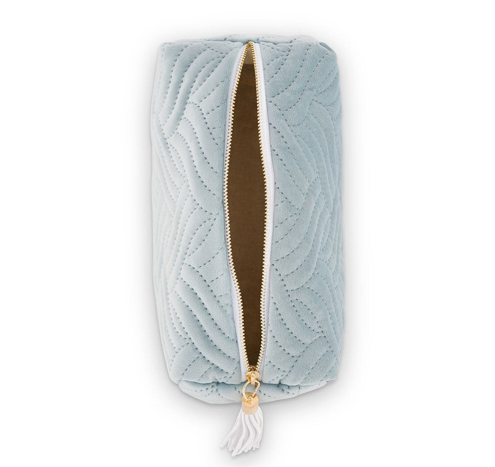 Quilted Velvet Travel Toiletry Bag - Spa Blue