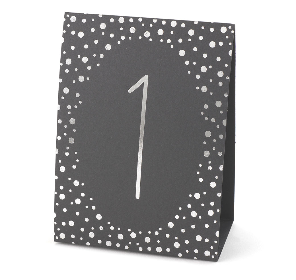 Polka Dot Table Number Tent Cards - Silver - (1-40)