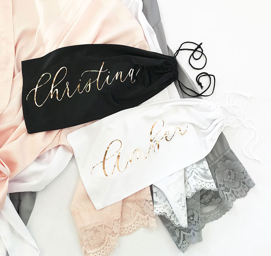 Personalized Black Bridesmaid Robe Pouch