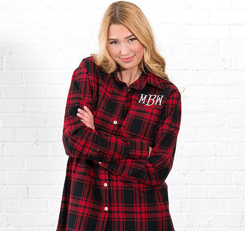 Personalized Red Plaid Button Down Bridal Shirt