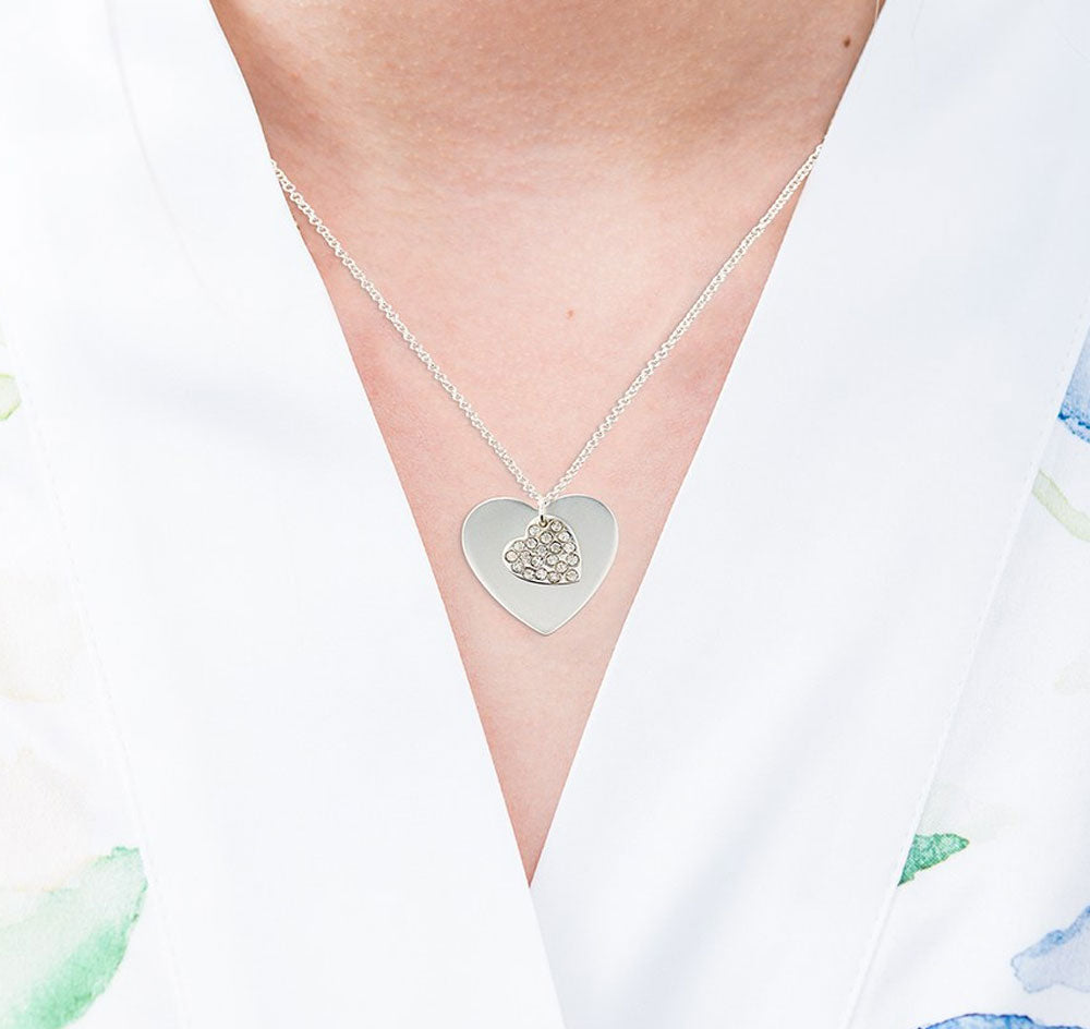 Crystal Heart Bridesmaid Necklace - Silver