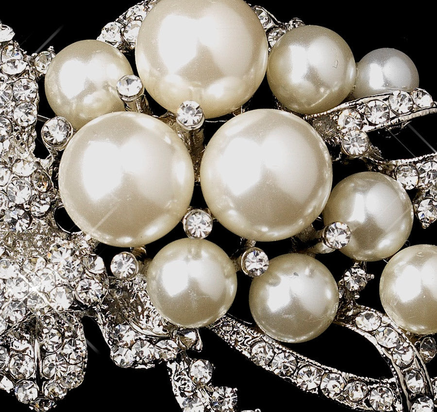 Pearl &amp; Rhinestone Encrusted Bridal Brooch or Hair Comb
