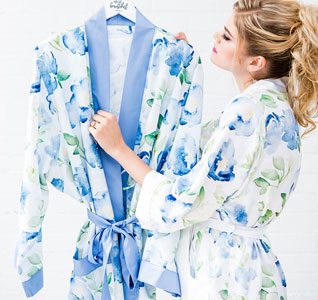 Floral Bridesmaid Robe - Blue Trim